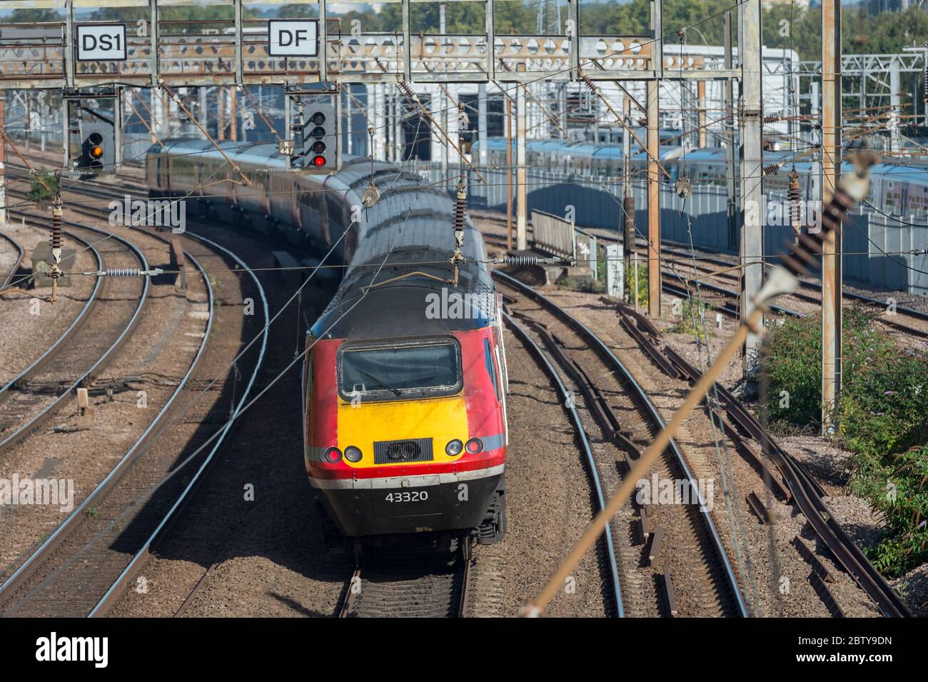 High speed passenger train in London North Eastern Railway livery, England. Stock Photo