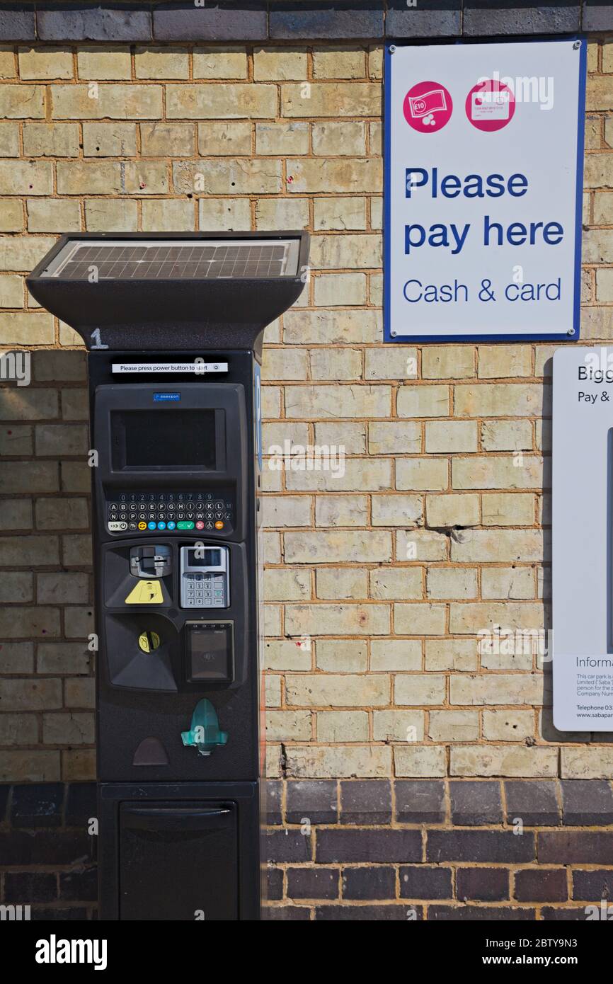 solar powered ticket machine at a station in England Stock Photo