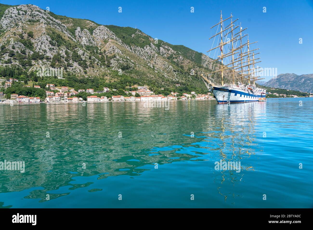 Royal Clipper in Kotor, Montenegro. Worlds largest full-rigged sailing ship. Stock Photo