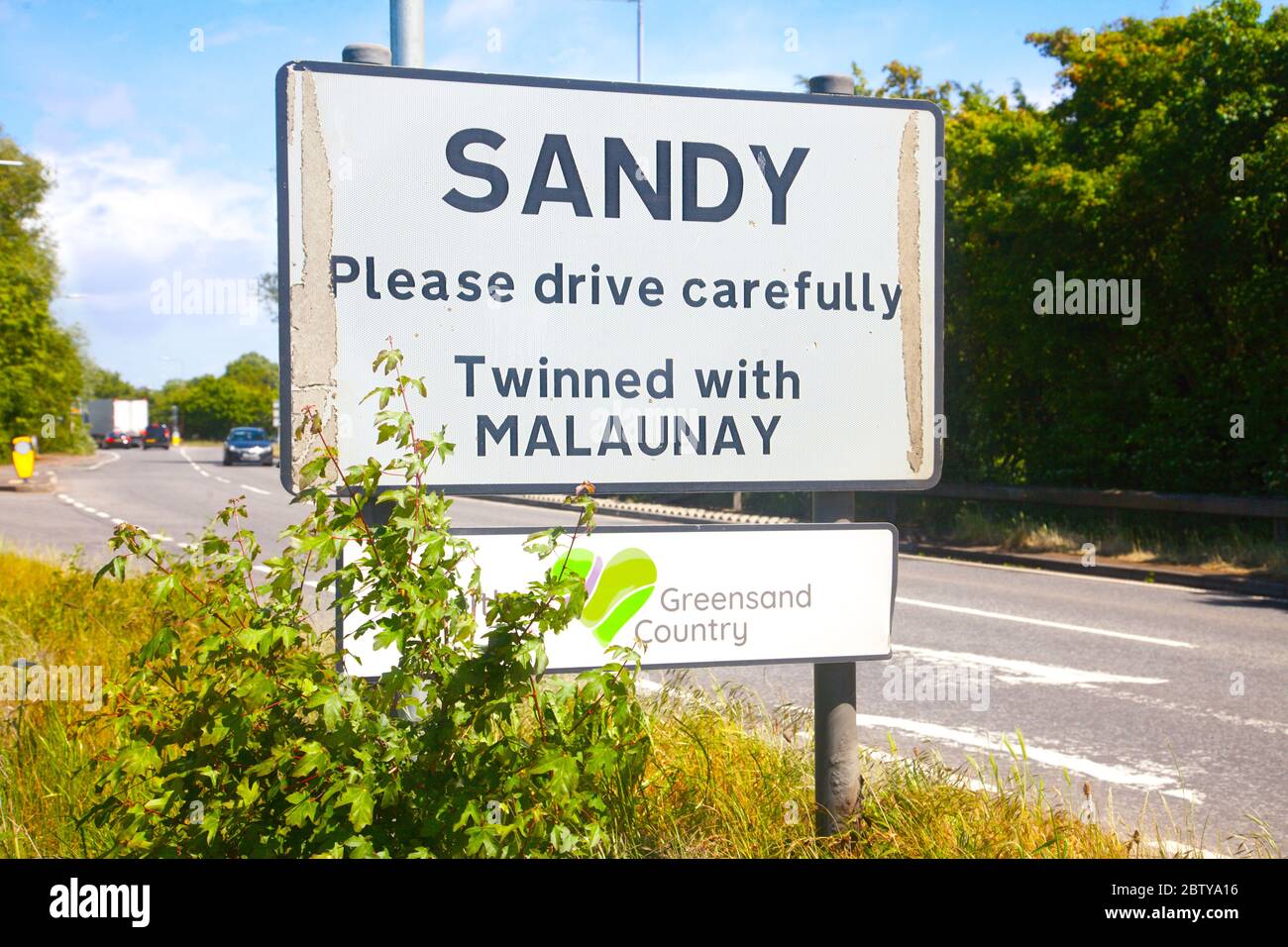 Sandy town street sign, Bedfordshire, England Stock Photo