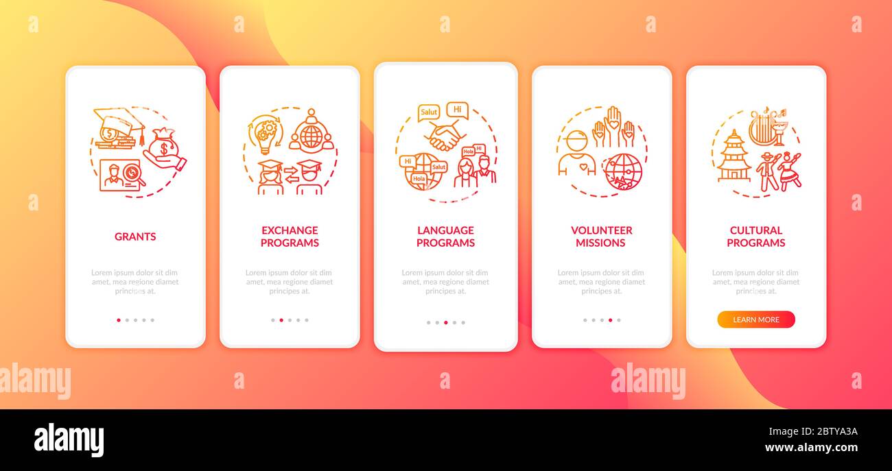 Transfer student onboarding mobile app page screen with concepts Stock Vector