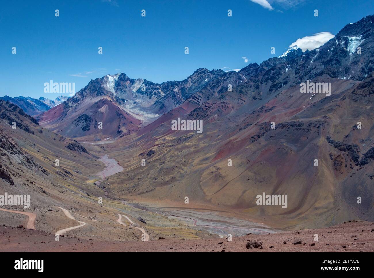 Libertadores Pass (Bereja Pass) 4200m asl over Andes, from Chile to Argentina, Argentina, South America Stock Photo