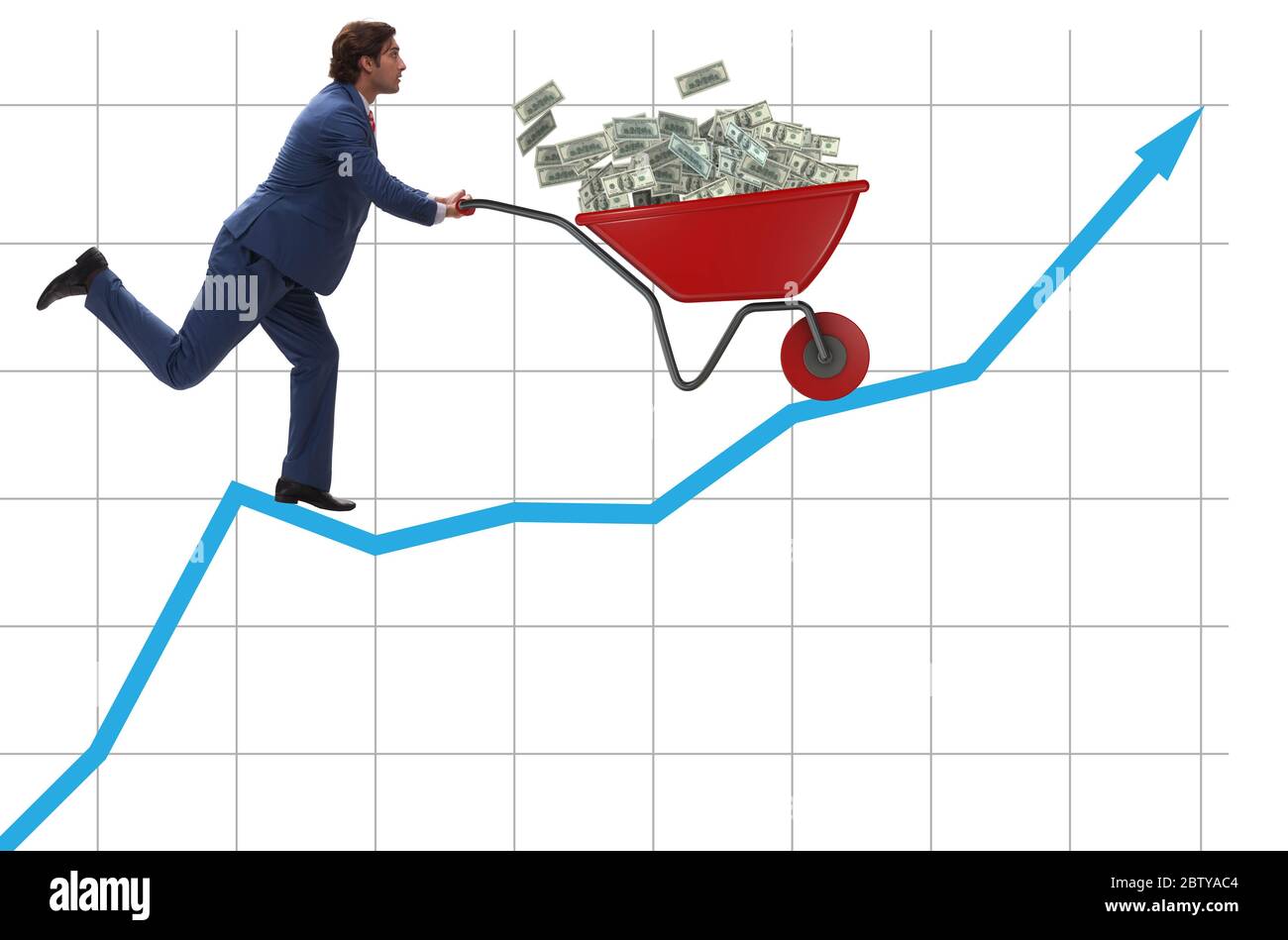 The businessman pushing wheelbarrow full of dollar money Stock Photo ...