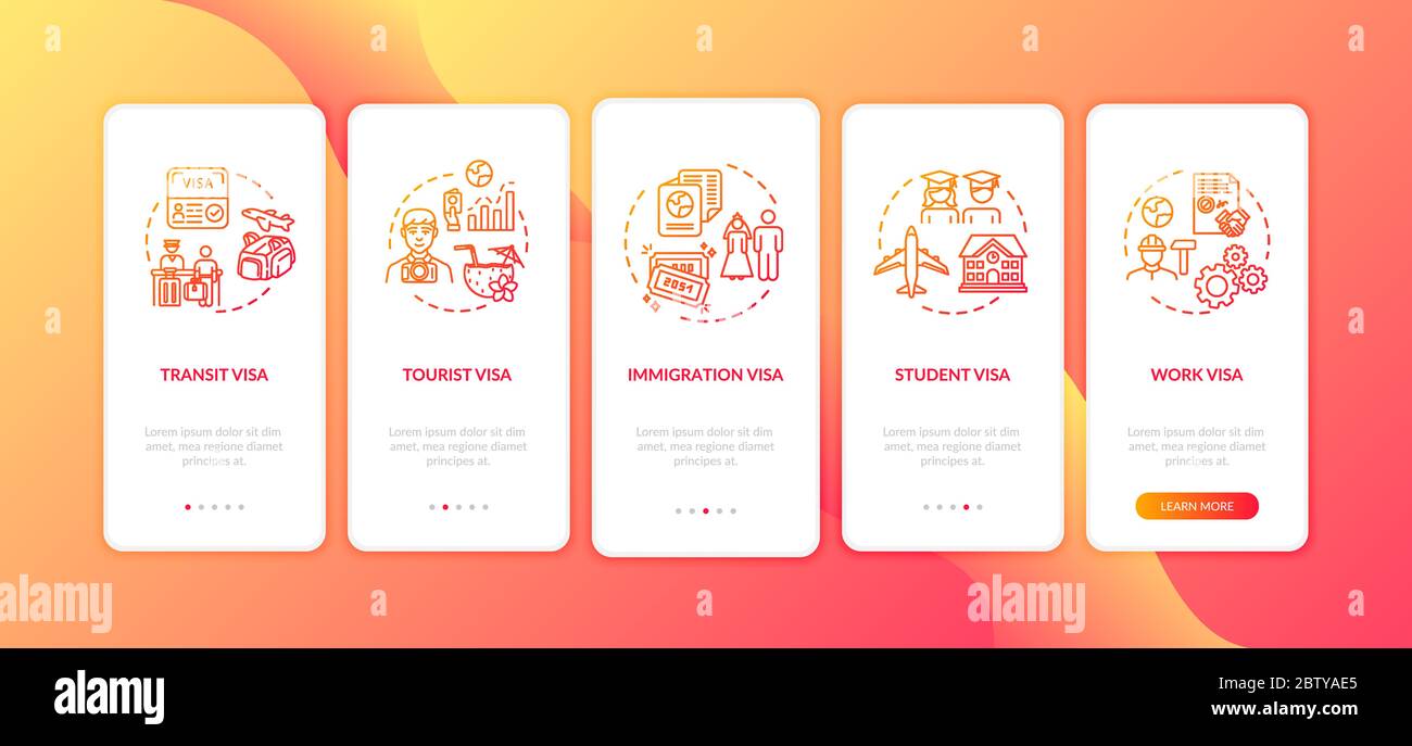 Visa approval onboarding mobile app page screen with concepts Stock Vector