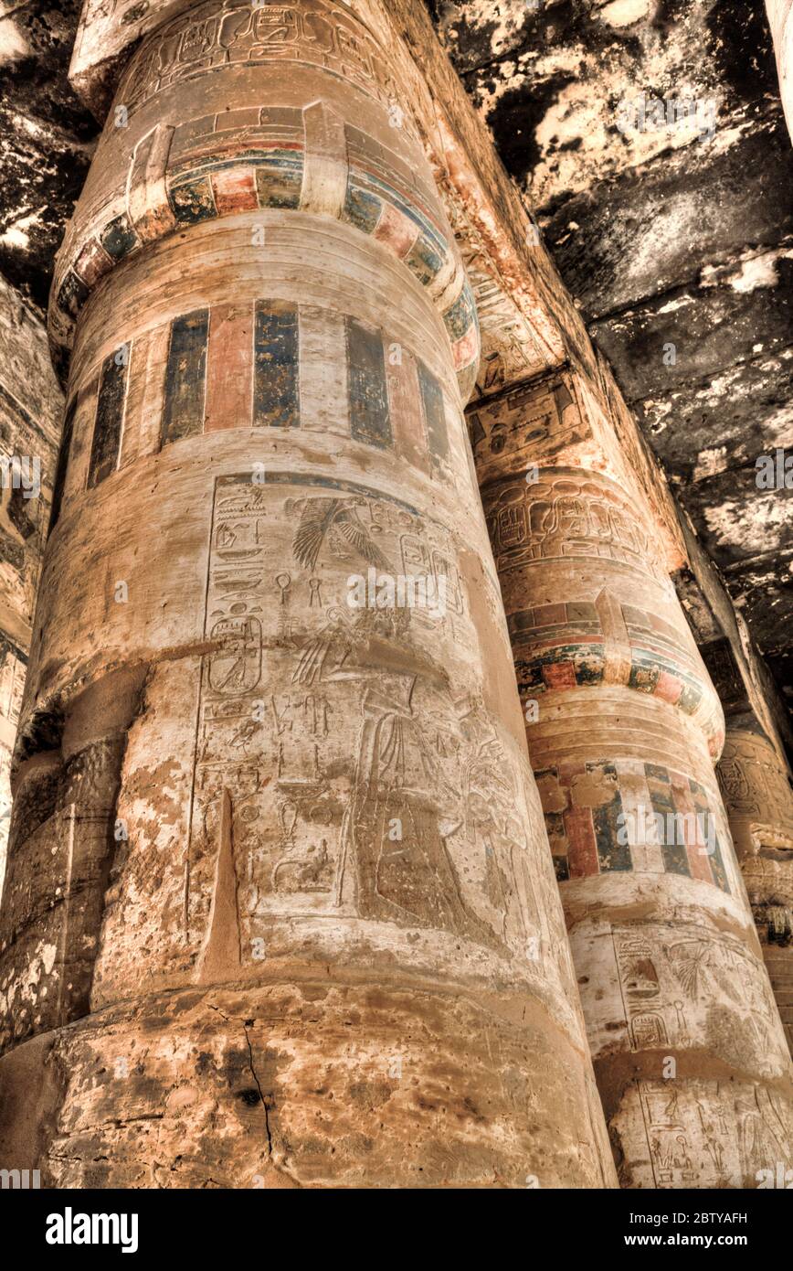 Columns, Temple of Khonsu, Karnak Temple Complex, UNESCO World Heritage Site, Luxor, Egypt Stock Photo