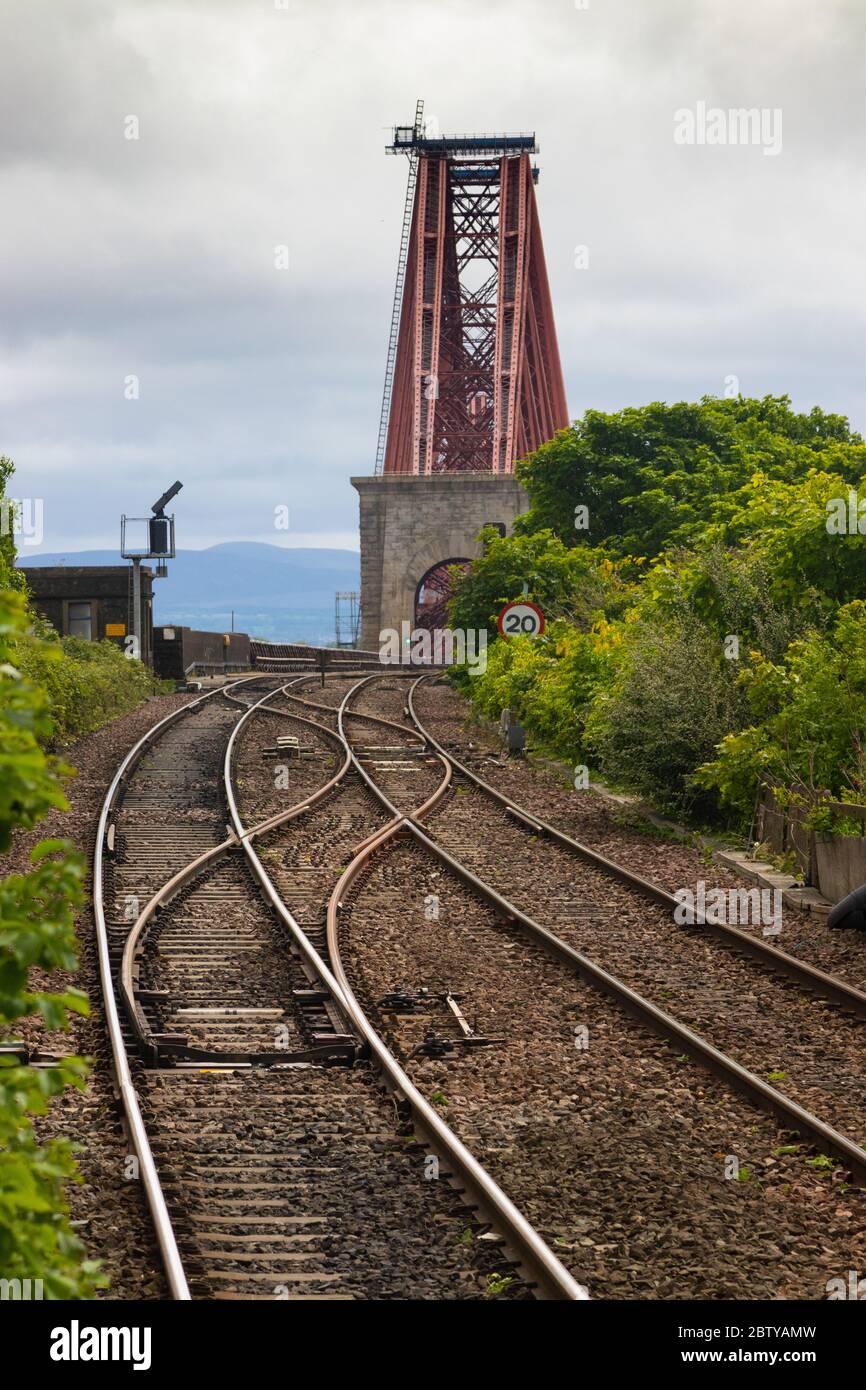 The Forth Bridge seen from North Queensferry Railway Station, Fife, Scotland. Stock Photo