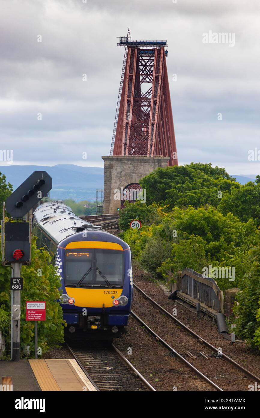 The Forth Bridge seen from North Queensferry Railway Station, Fife, Scotland. Stock Photo
