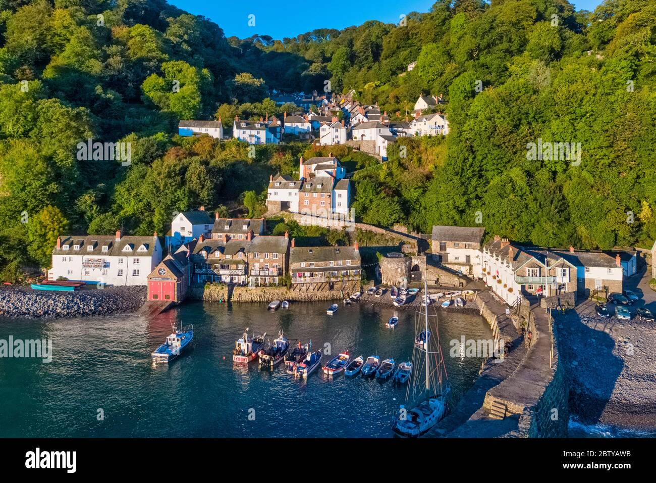 Aerial elevated view over Clovelly on the North Devon coast, Devon, England, United Kingdom, Europe Stock Photo