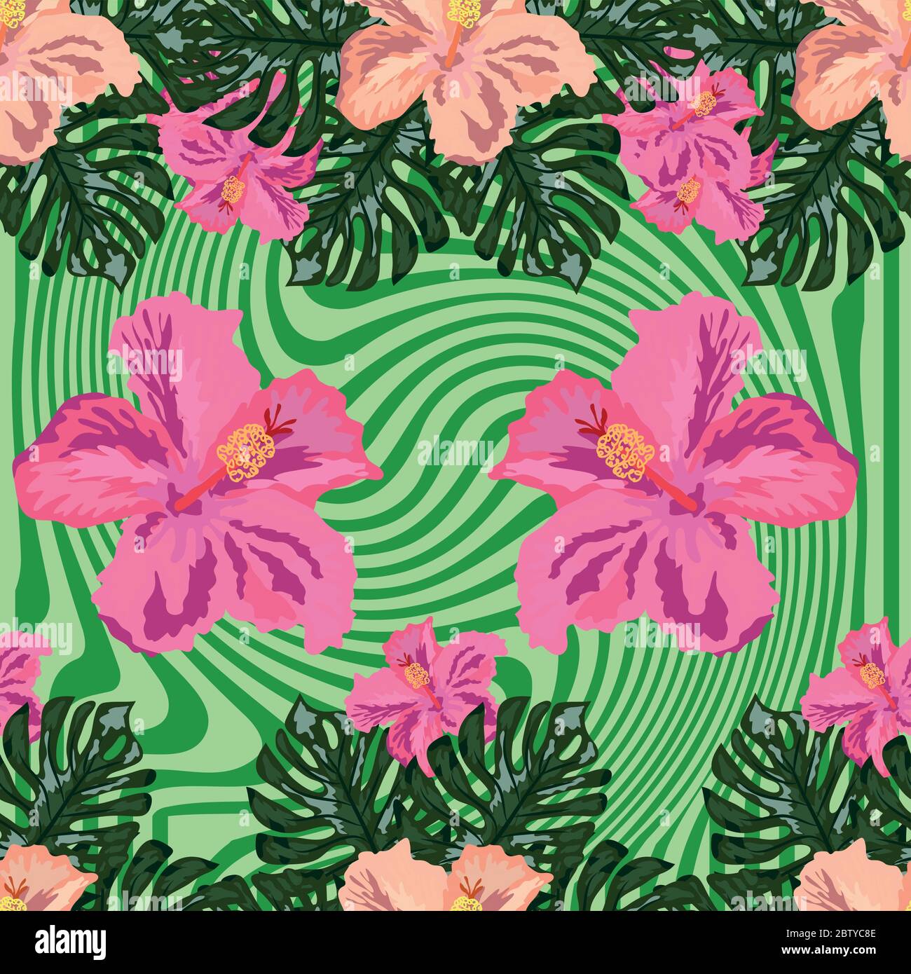 Seamless exotic pattern with tropical leaves and flowers on a white ...