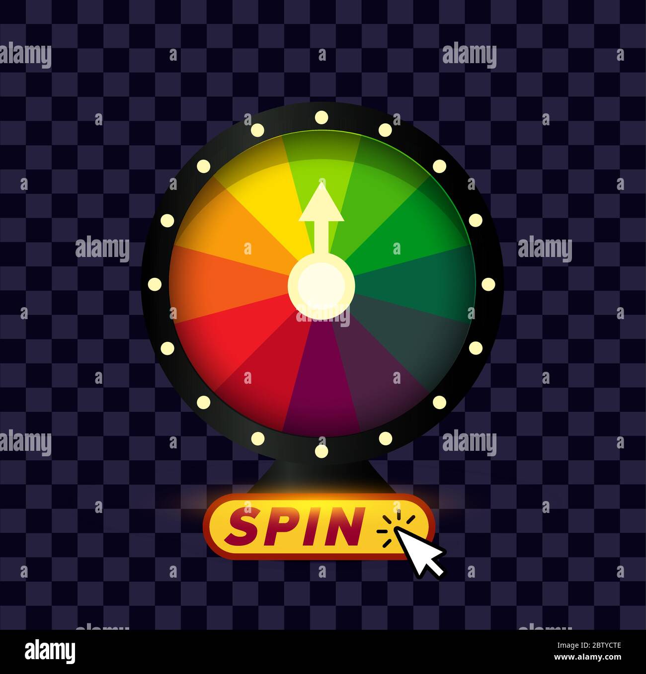 Online fortune wheel banner. Click the button, spin and play application poster. Gambling game vector illustration. Isolated casino website sign Stock Vector