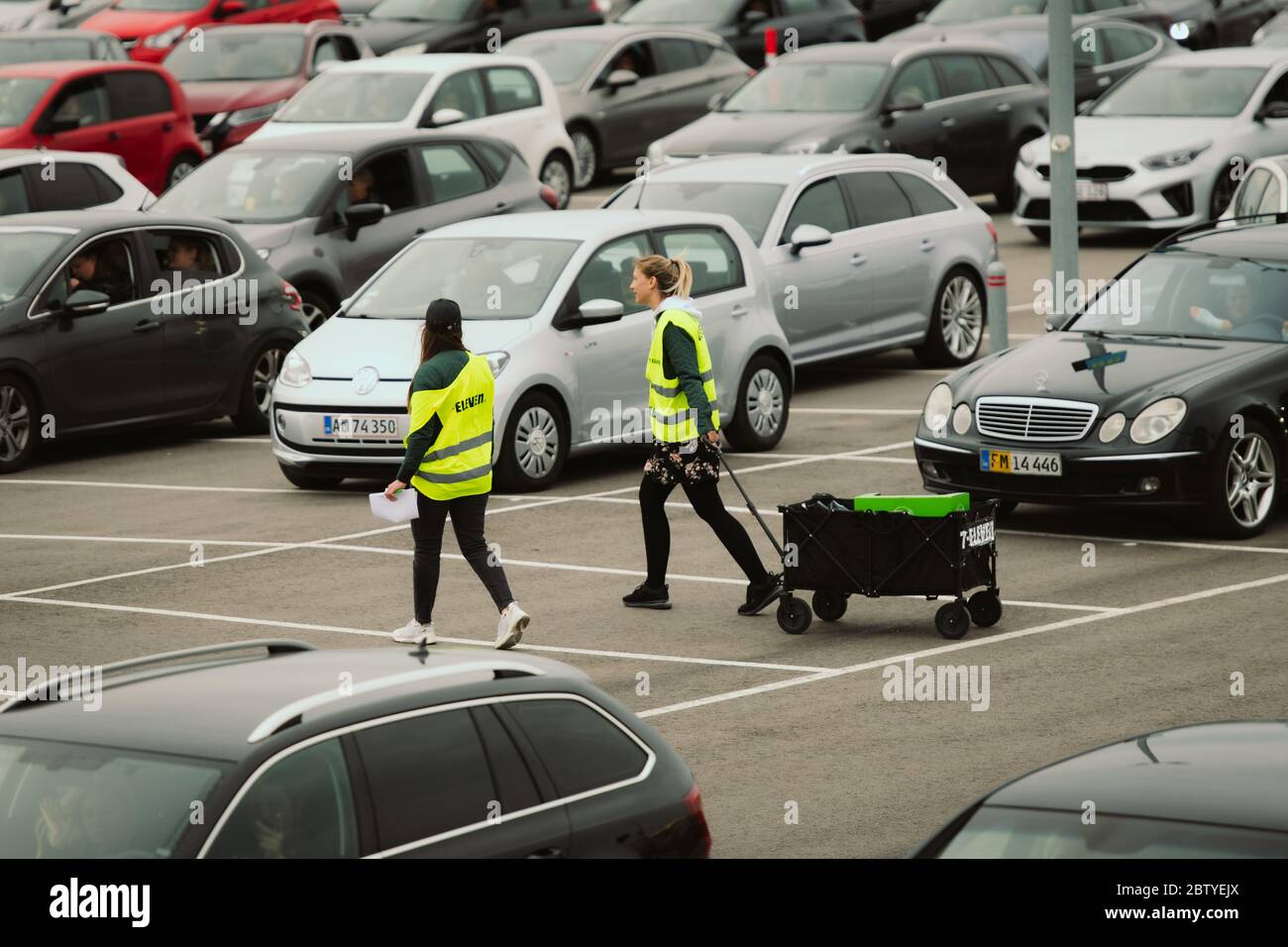 Copenhagen, Denmark. 27th, May 2020. The Danish rapper L.O.C. performs a sold out live drive-in concert at the parking area outside Copenhagen Airport Kastrup. Due to the Corona virus and the lockdown of Denmark, the concert was organized as a drive-in concert where the audience watch the concert from their cars and with the audio streaming out of car radios. (Photo credit: Gonzales Photo - Nikolaj Bransholm). Stock Photo