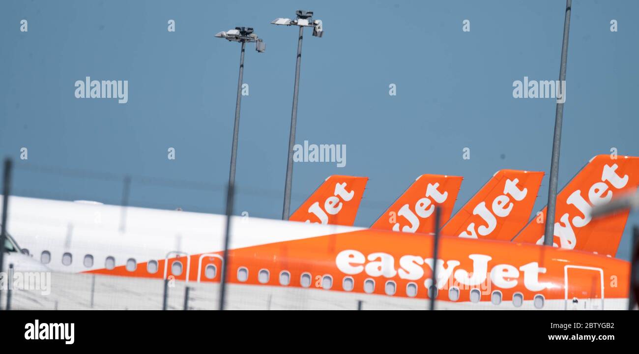 Southend Airport Essex 28th May 2020 Easyjet aeroplanes laid up at Southend airport as Easyjet announces thousands of redundancies in a restructuring Credit: Ian Davidson/Alamy Live News Stock Photo