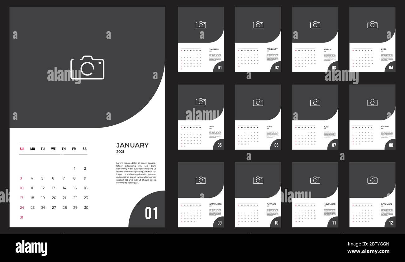 2021 Calendar - illustration. Template. Mock up Stock Vector