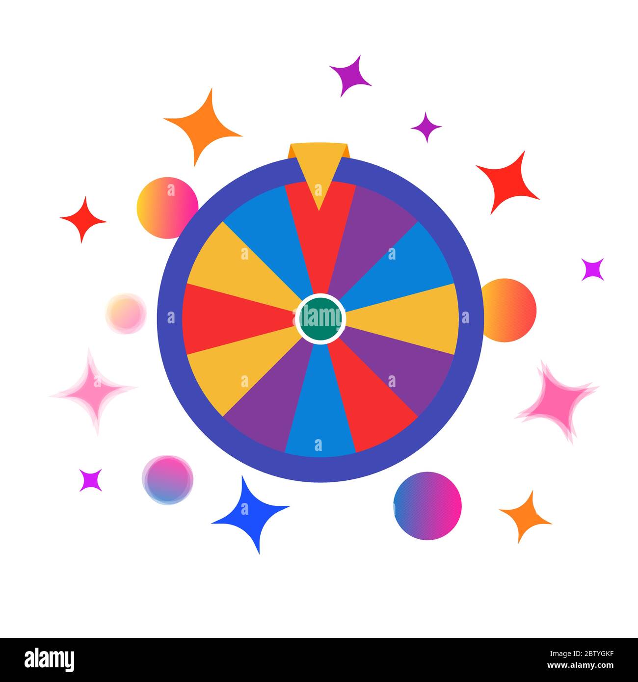 Colorful fortune wheel icon, random choice wheel with falling balloons and stars and glare, winner and lucky symbol, vector isolated illustration on Stock Vector