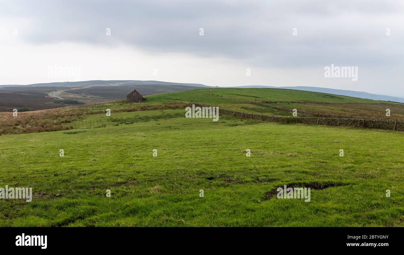 Farm house, fields and walls near Upper Hulme, Leek, Peak District