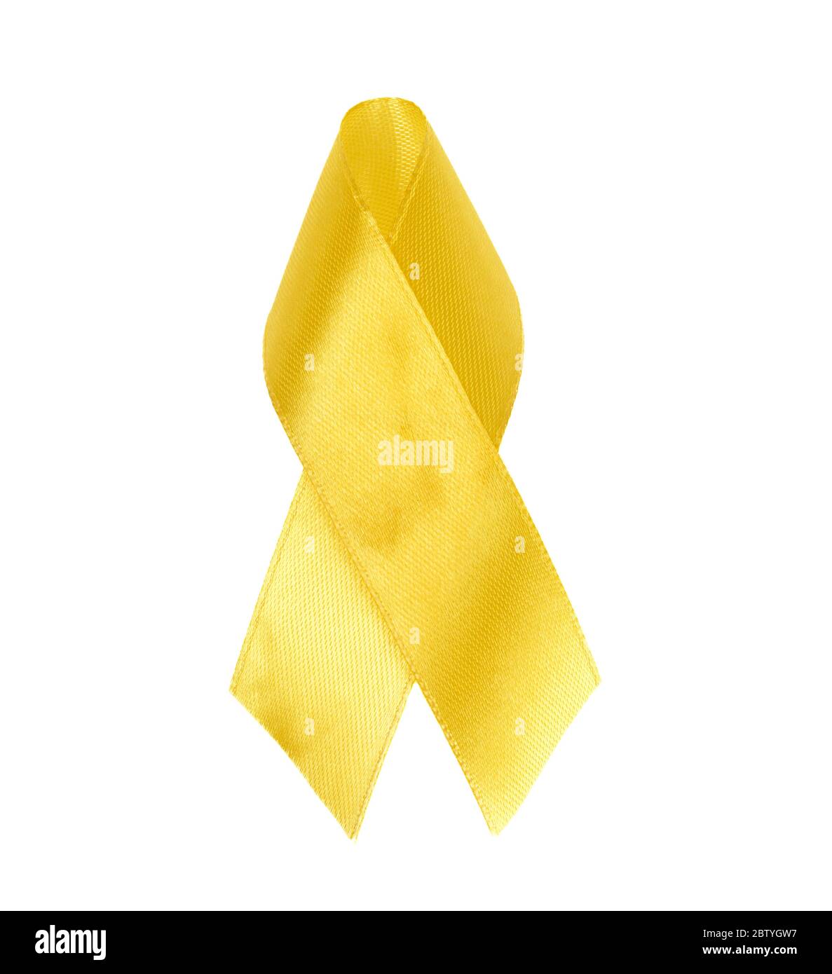 yellow silk ribbon loop on a white background. Sarcoma bone cancer awareness, top view Stock Photo