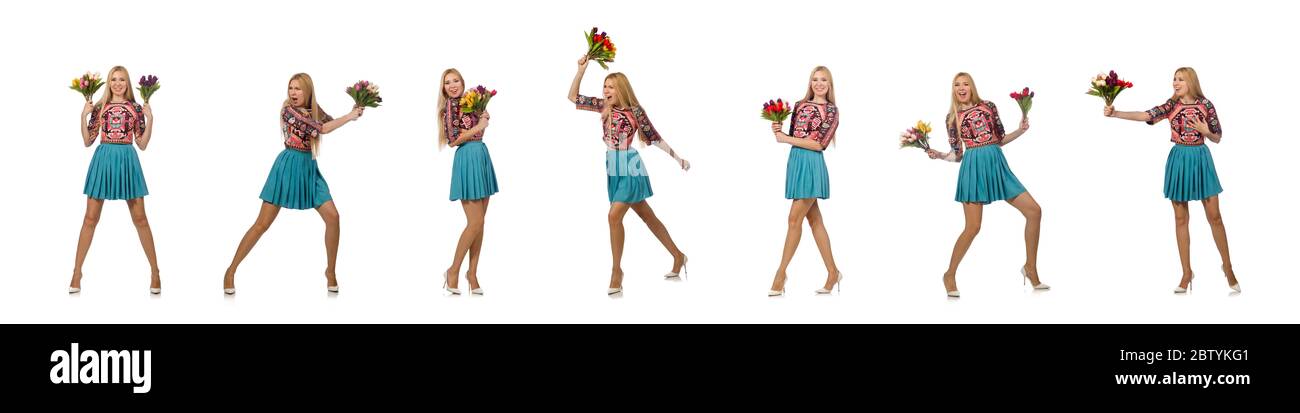 The woman with flowers isolated on white Stock Photo - Alamy