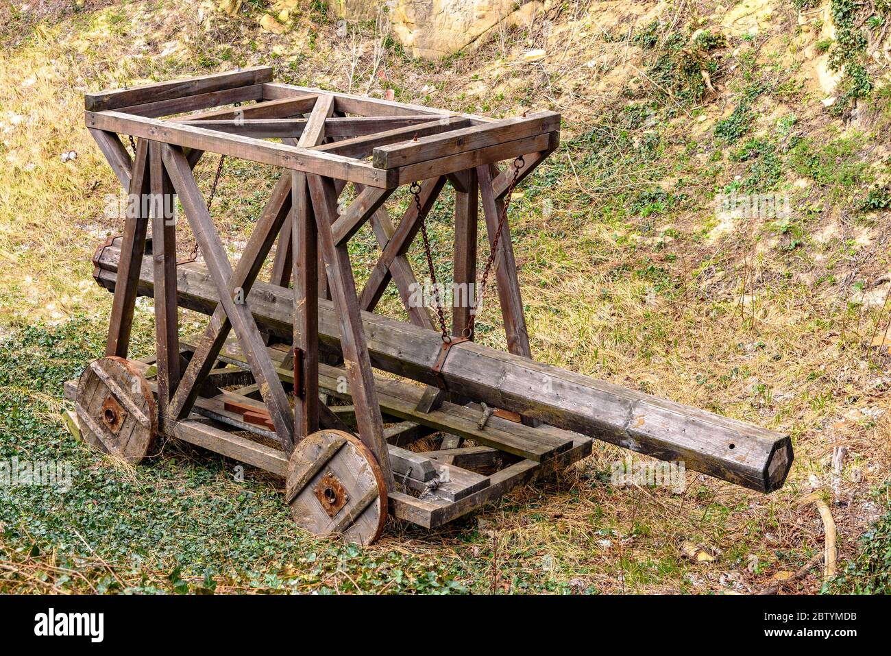 A medieval battering ram reproduction on the grounds of Burg Kreuzenstein  Stock Photo - Alamy