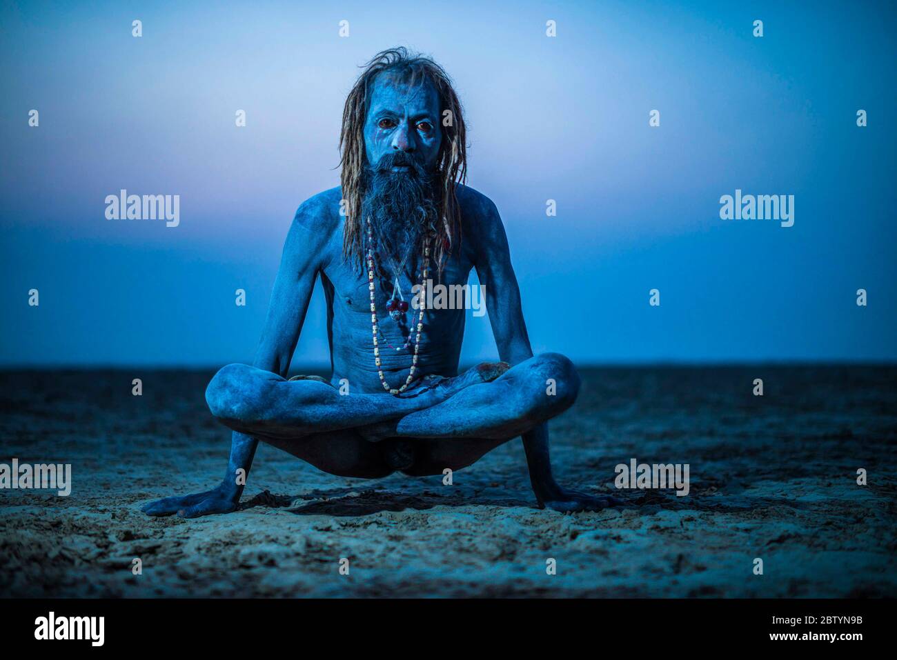 The Aghori tribesman pictured covered in blue. INDIA: THE LAST AVATARS of India have been captured by a photographer whose mission is to save these co Stock Photo