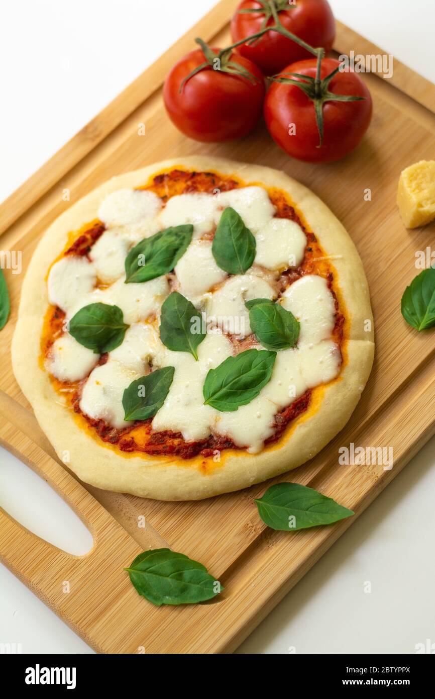 Homemade classic italian napoli pizza with tomato sauce, mozzarella