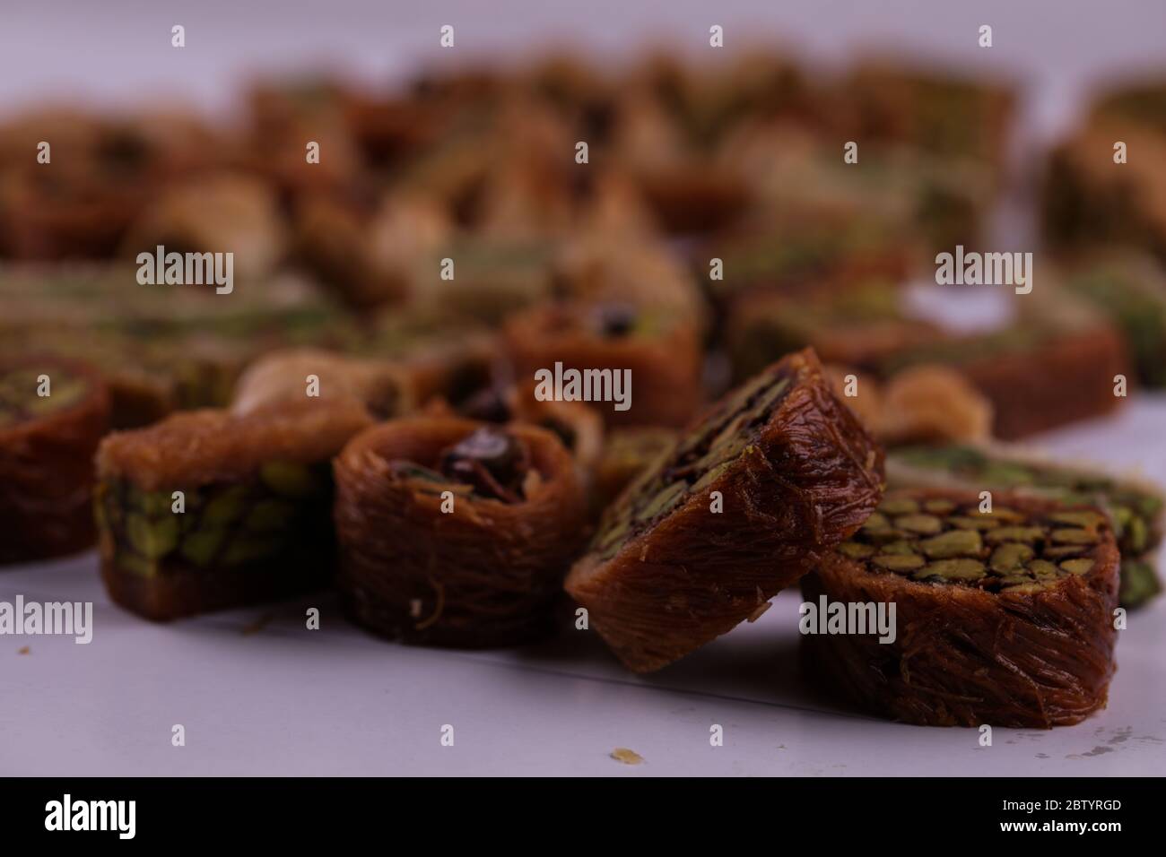 October 20, 2019: A tray of sweet Syrian pastries. Pastry desserts are very popular in the Middle East, Greece, Turkey, and Armenia. They tend to be very sweet, filled with nuts and often being soaked in honey, syrup, or both Credit: Muhammad Ata/IMAGESLIVE/ZUMA Wire/Alamy Live News Stock Photo