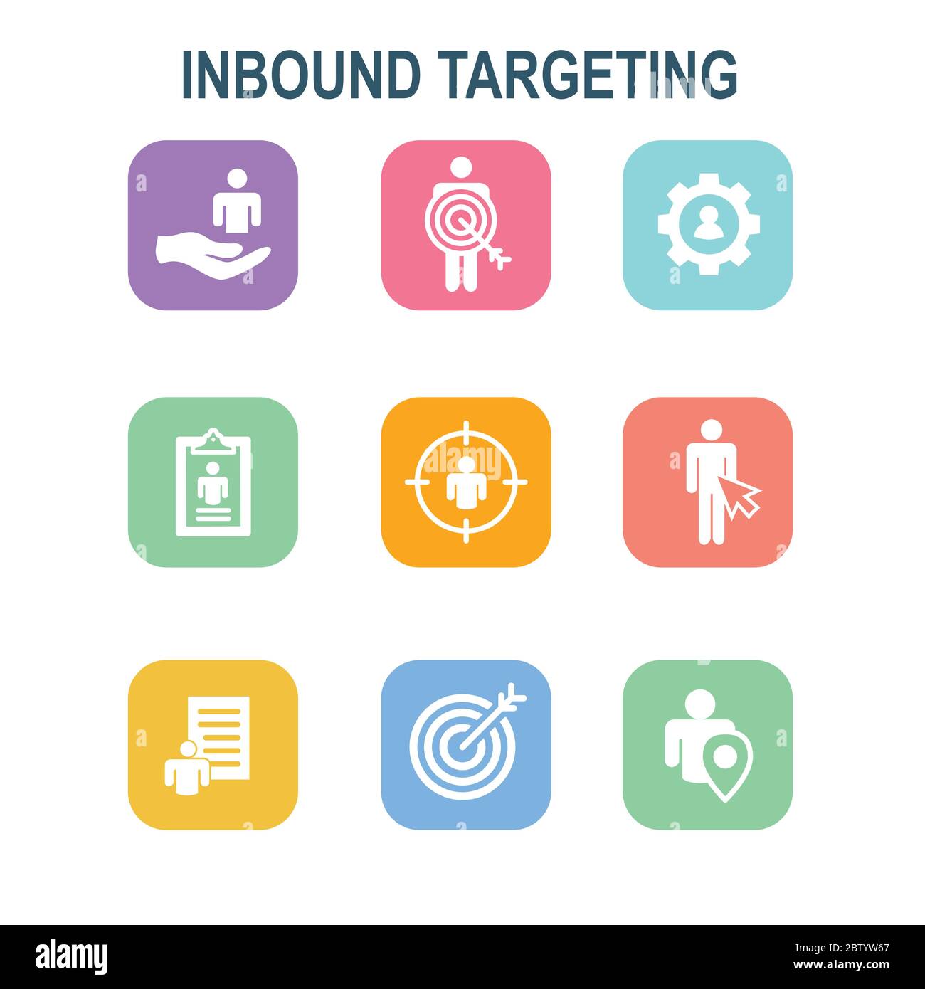 Inbound Marketing Icons w targeting imagery to show buyers and customers Stock Vector