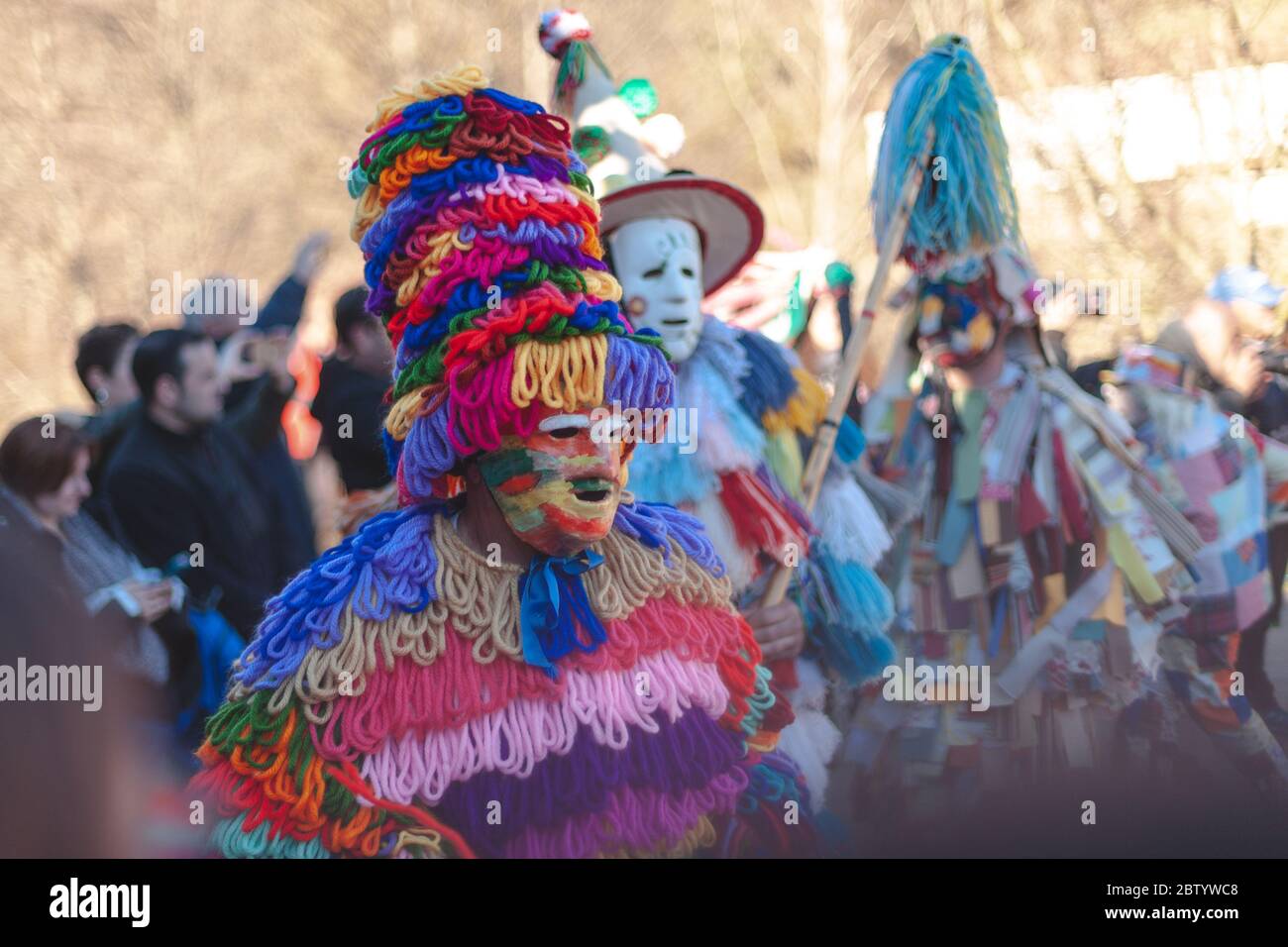 Silió, Cantabria, Spain - January 6, 2019: Vijanera is a winter masquerade that takes place in the Spanish town of Silió, in Cantabria, on the first S Stock Photo
