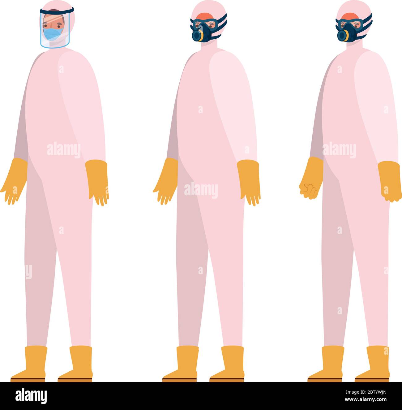 Worker in safety equipment. Construction engineer wearing protective clothes  and tools, helmet boots glasses. Vector workman safety gear illustration  Stock Vector