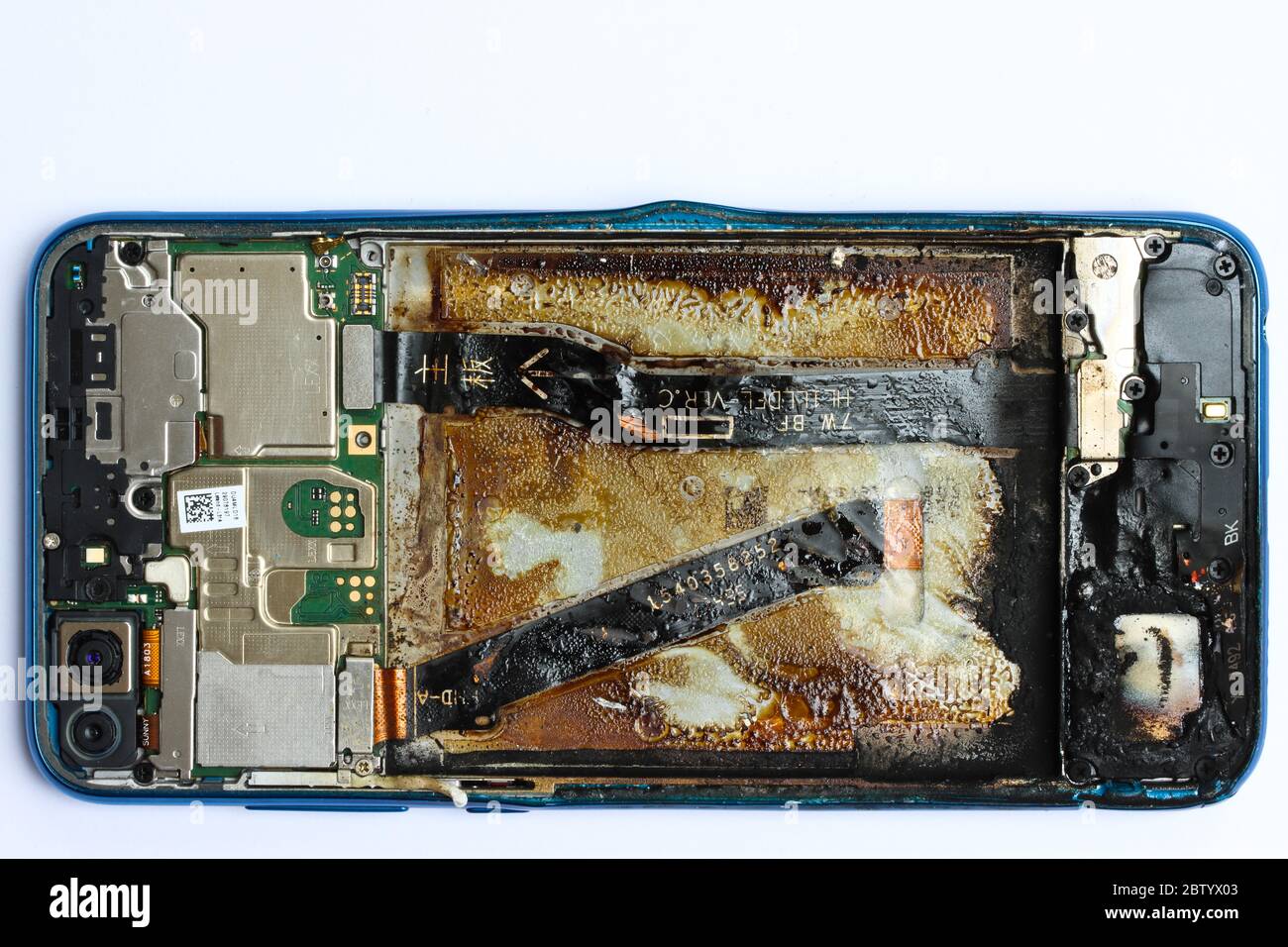 Situation after failed replacing smartphone battery Stock Photo