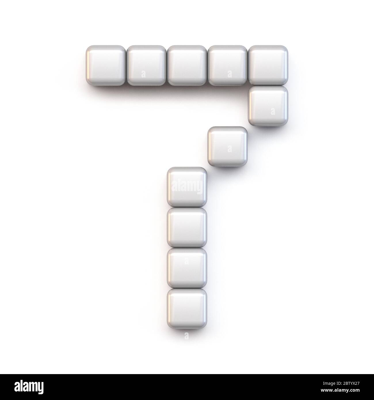 White cube, pixel font Number SEVEN 7 3D render illustration isolated ...