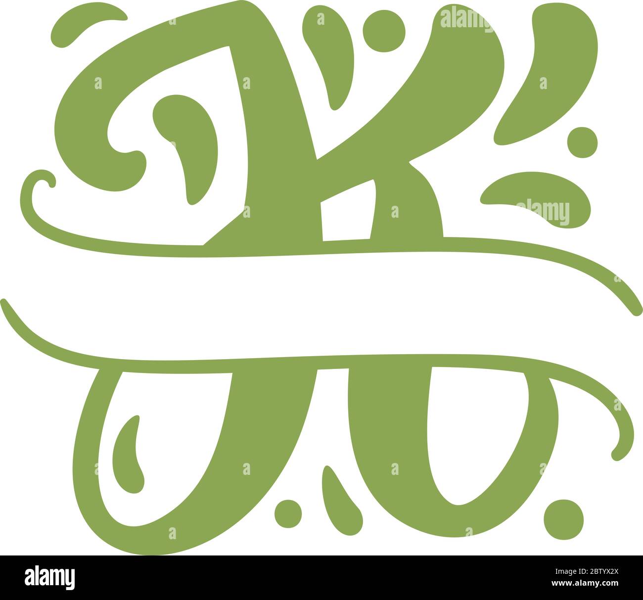 Split letters K name Vector Hand Drawn calligraphic floral monogram or