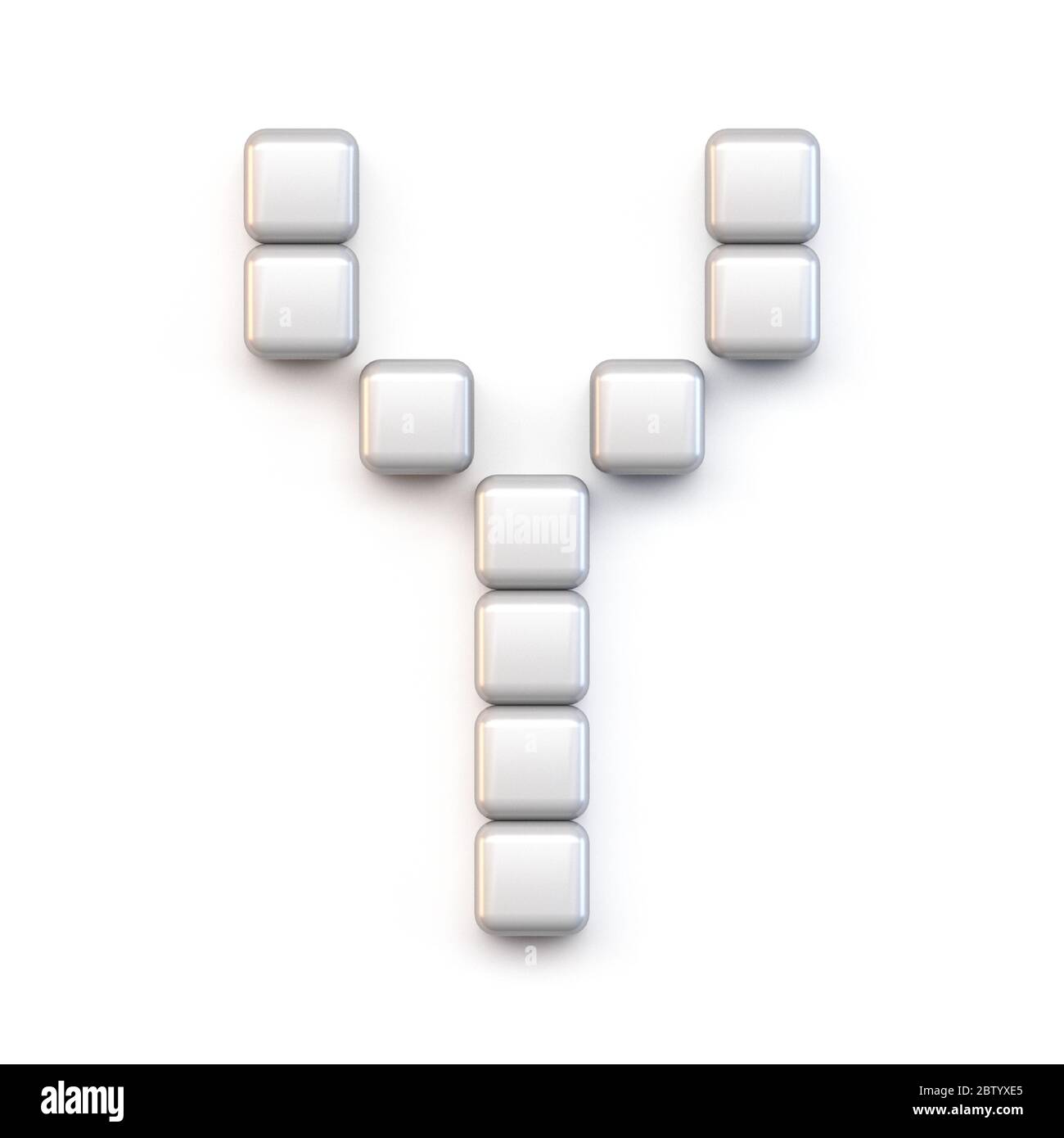 White cube, pixel font Letter Y 3D render illustration isolated on ...