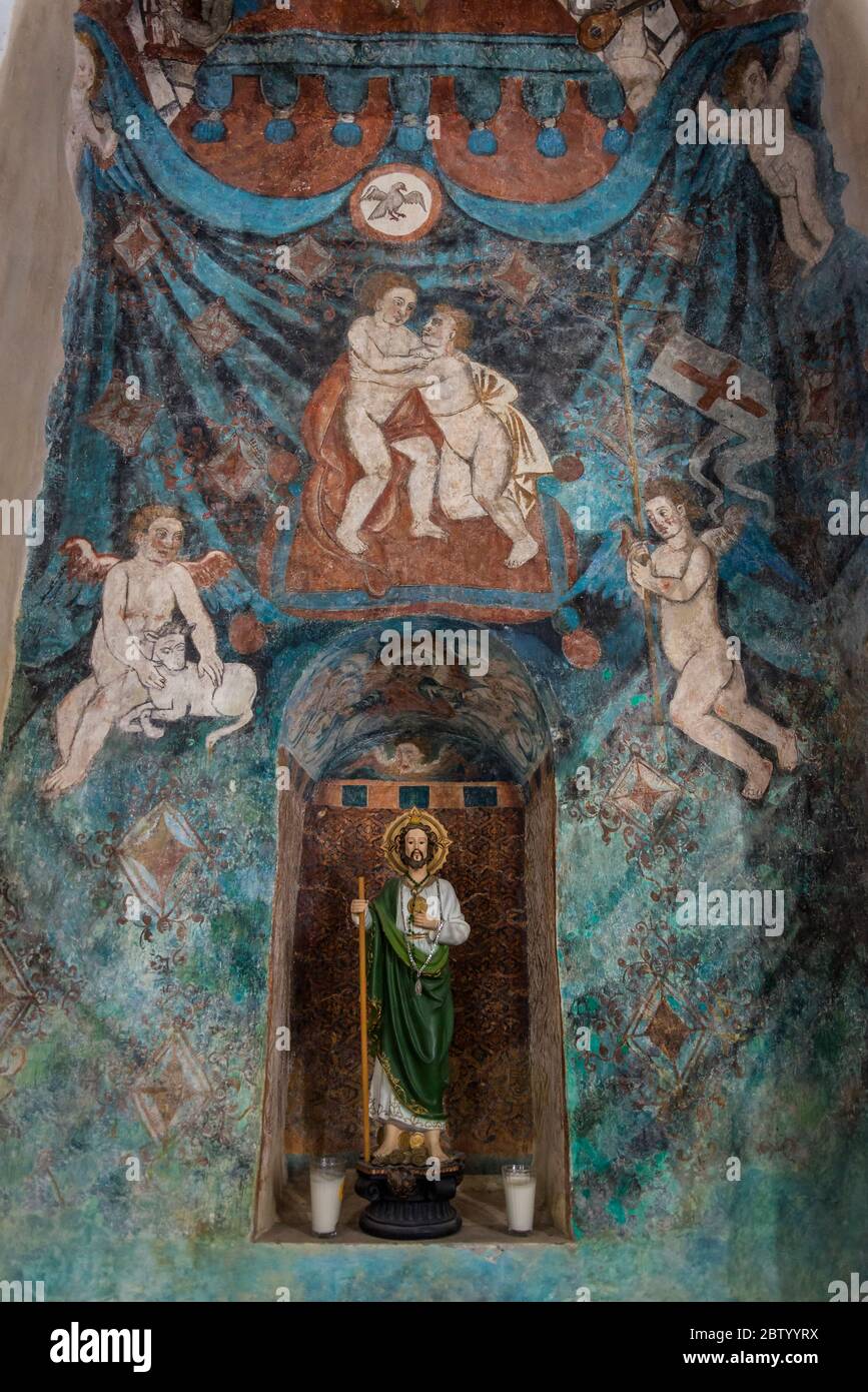 Frescos at the Convent of San Bernardino of Siena, built in 16th century, Valladolid, Yucatan, Mexico Stock Photo