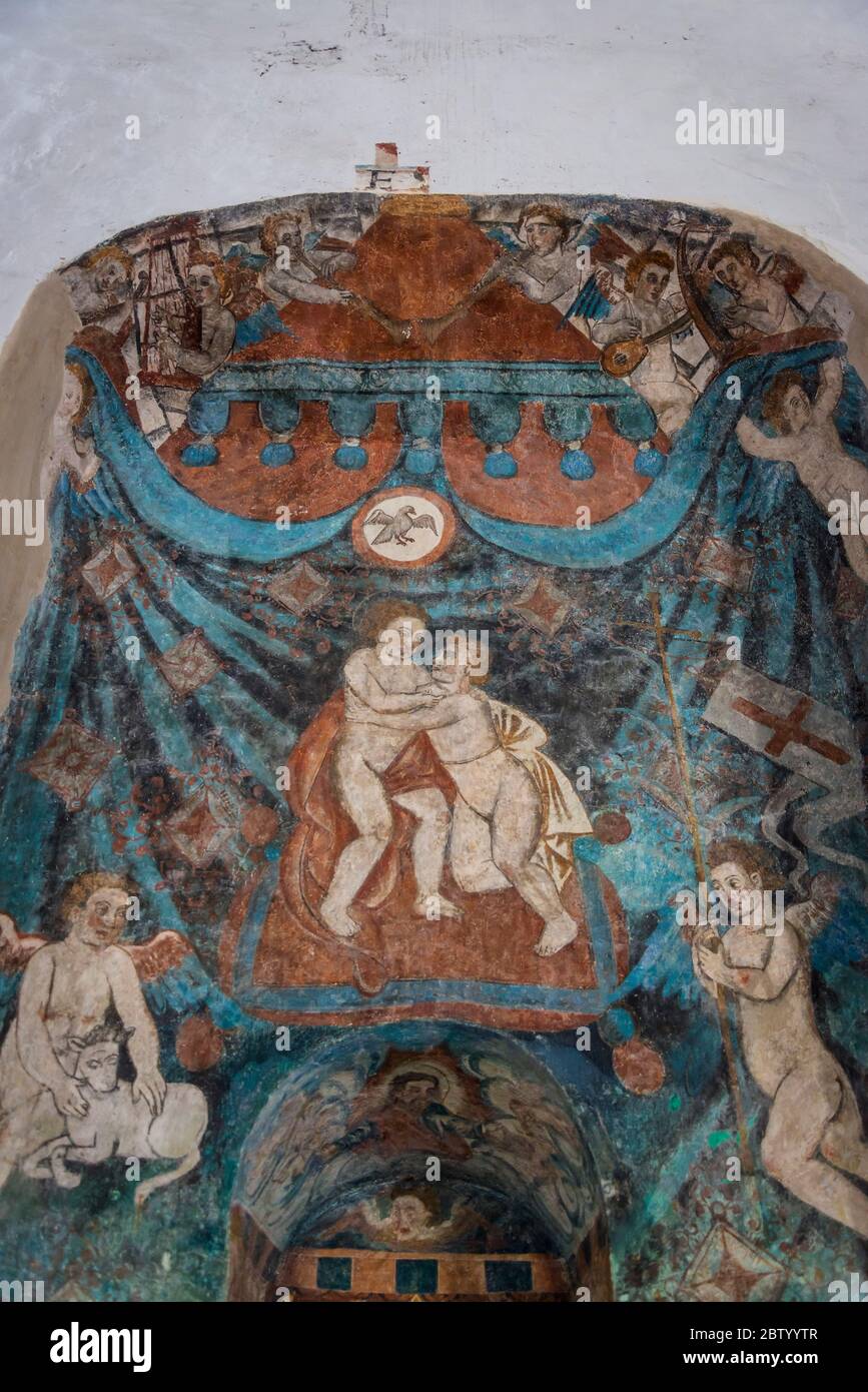Frescos at the Convent of San Bernardino of Siena, built in 16th century, Valladolid, Yucatan, Mexico Stock Photo