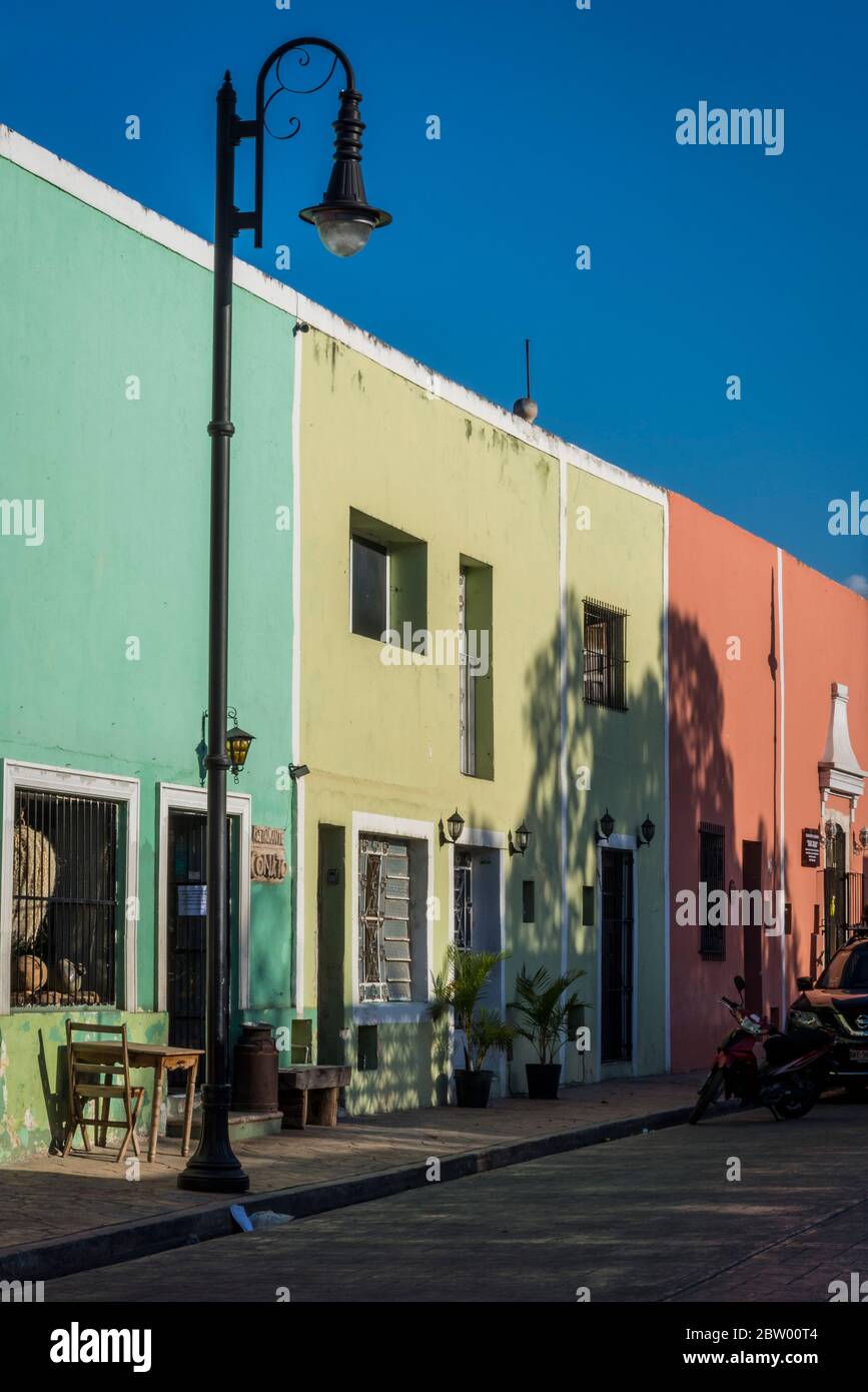 Typical street with beautiful pastelpainted houses, Valladolid