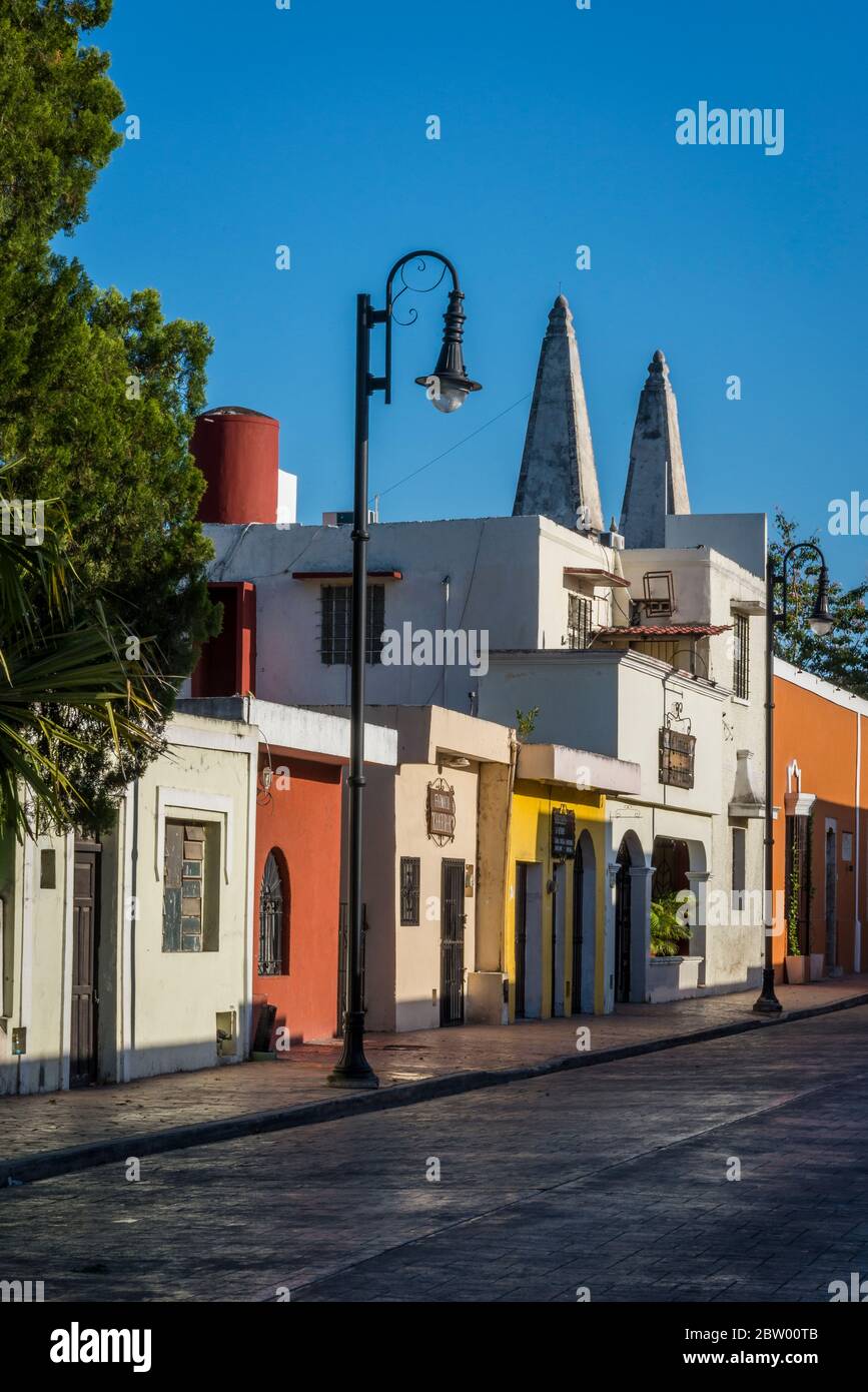 Typical street with beautiful pastelpainted houses, Valladolid