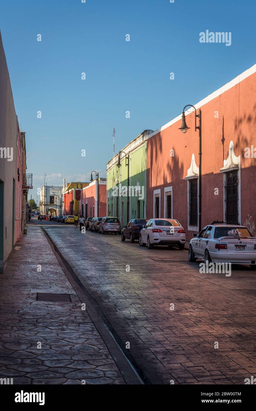 Typical street with beautiful pastelpainted houses, Valladolid