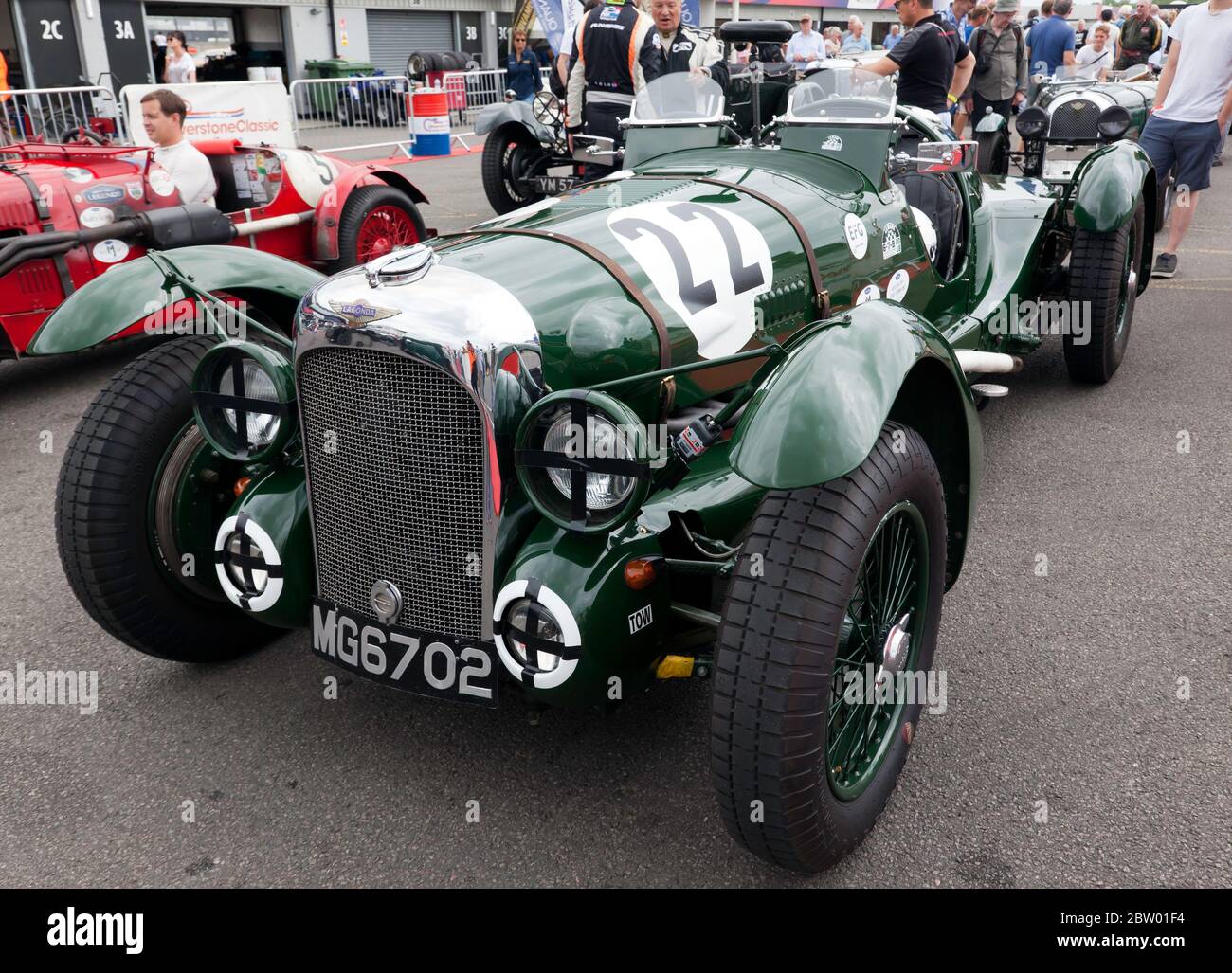 Robert Lewis's 1939, Lagonda V12 L Mans, in the National Paddock,  for the Qualifying session of the Bentley Centenary Trophy for Pre-War Sports Cars Stock Photo