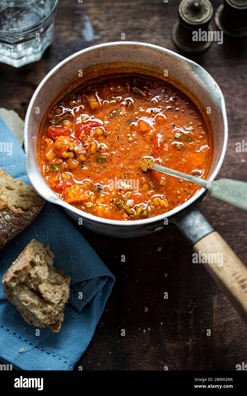 Moroccan sun dried tomato and lentil soup Stock Photo Alamy