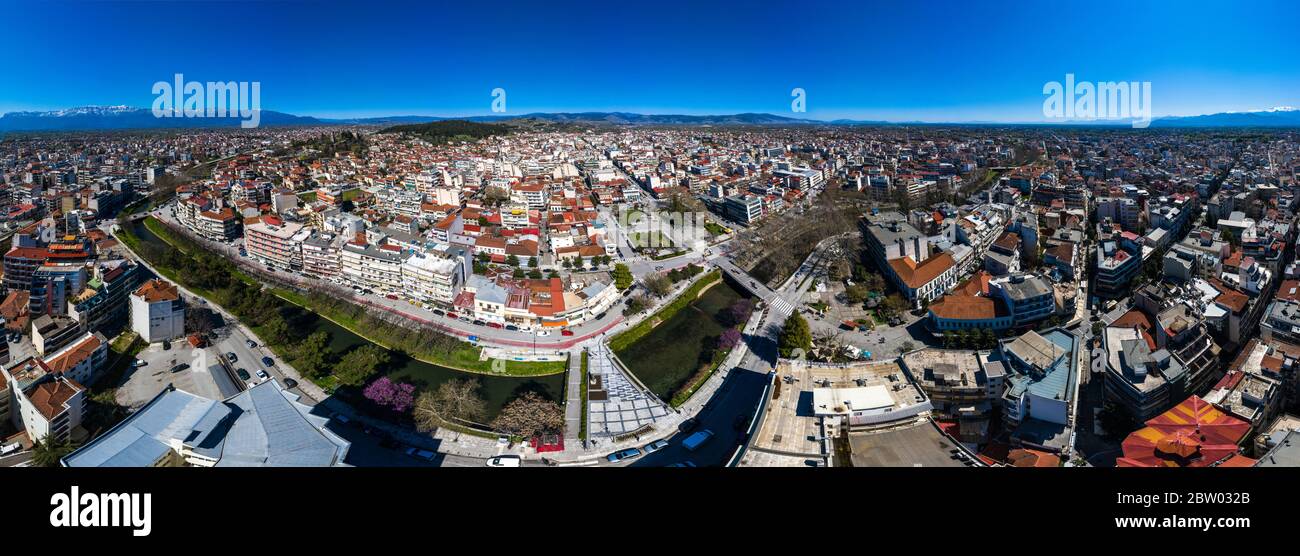 Wide panoramic view  of Trikala city, Greece Stock Photo