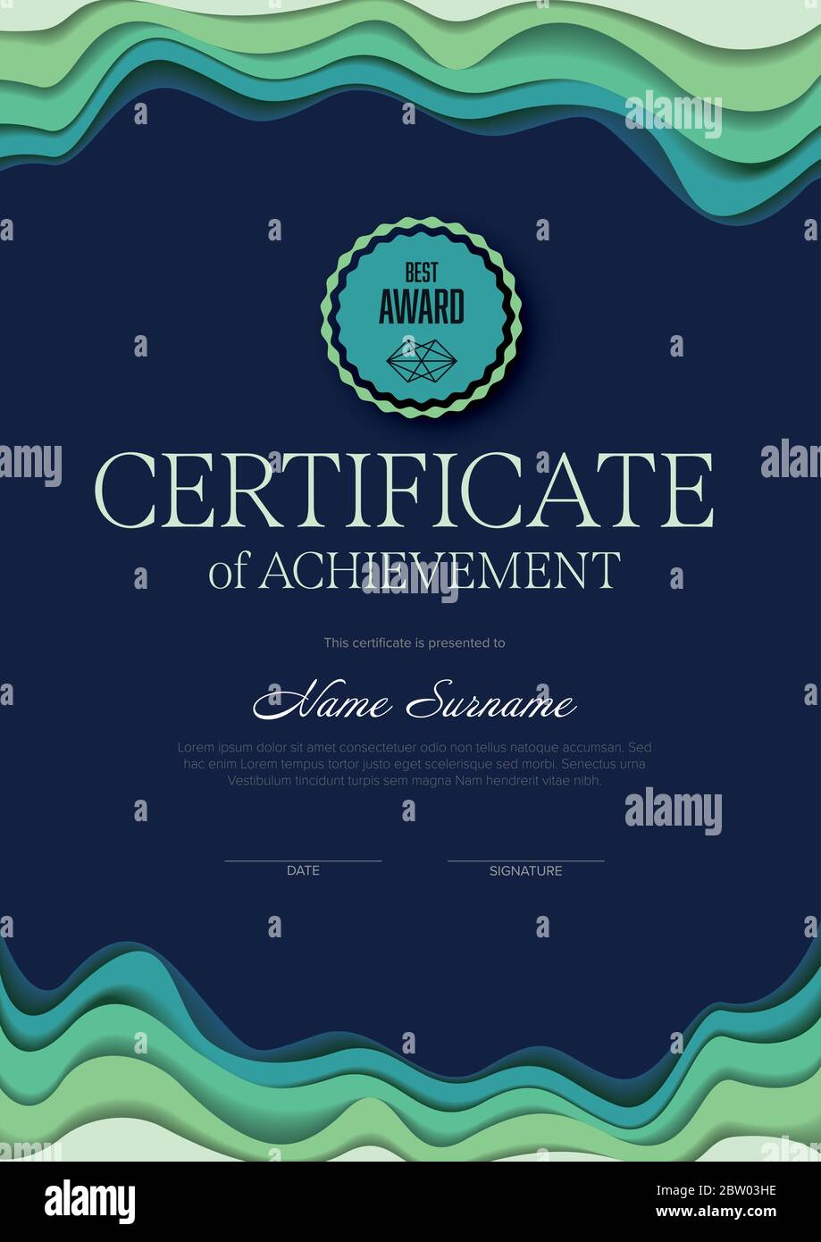Modern green certificate of achievement template with place for your content vertical design