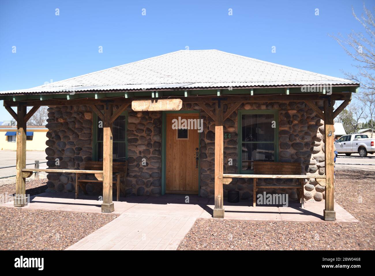 Camp Verde, AZ. U.S.A. Mar. 28, 2020. Vintage stone county jail. Built