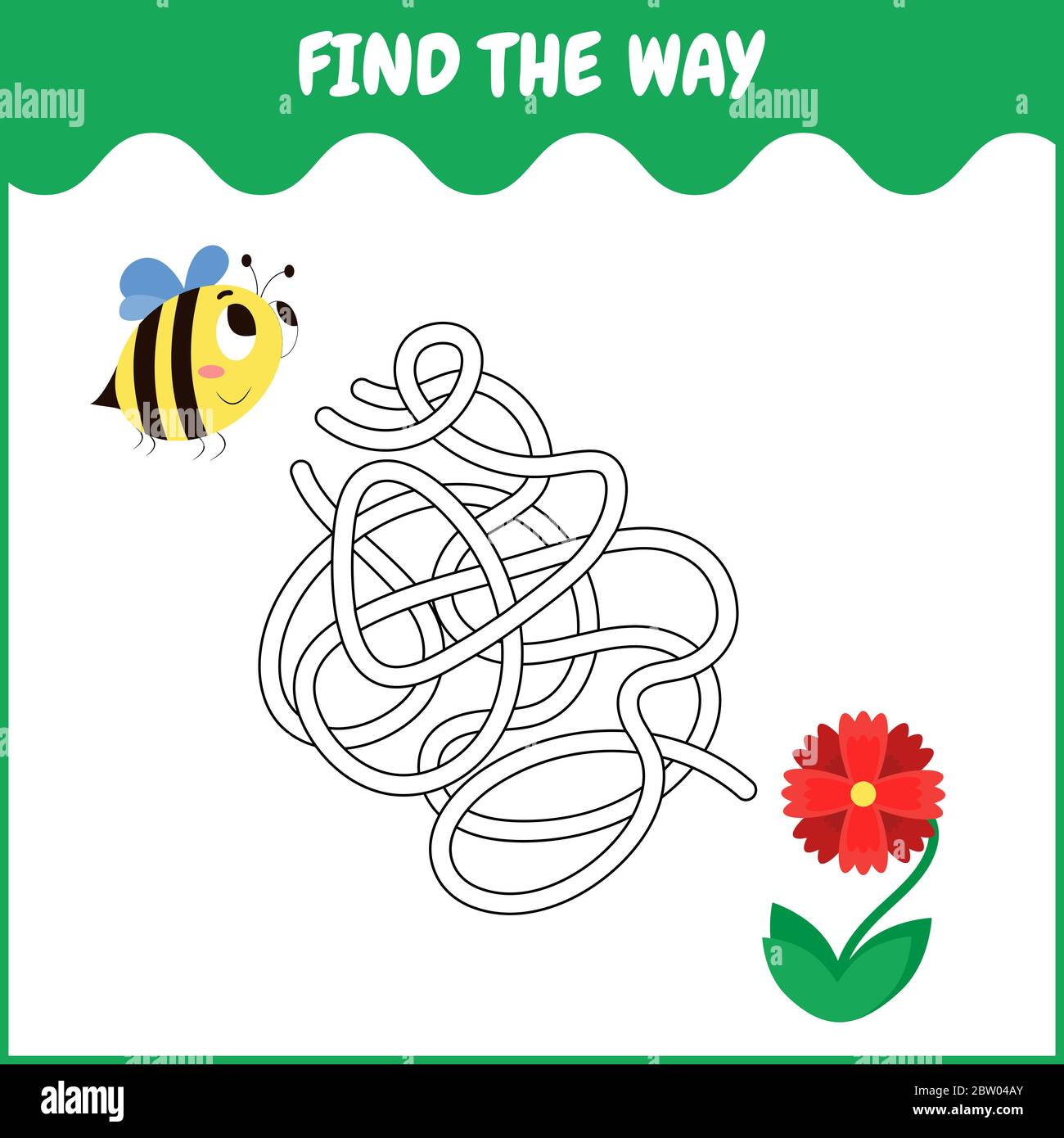 Education maze or labyrinth game for children with bee and flower. Vector illustration. EPS 10 Stock Vector