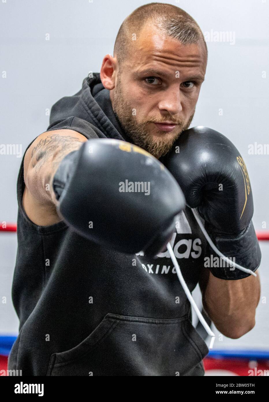 Berlin Germany 28th May Boxing Middleweight Ebu Eu Boxer Bjorn Schicke Prepares For His Middleweight Title Fight In The Gym He Will Defend His Ebu Eu Title On June 12 Under Strict Hygiene