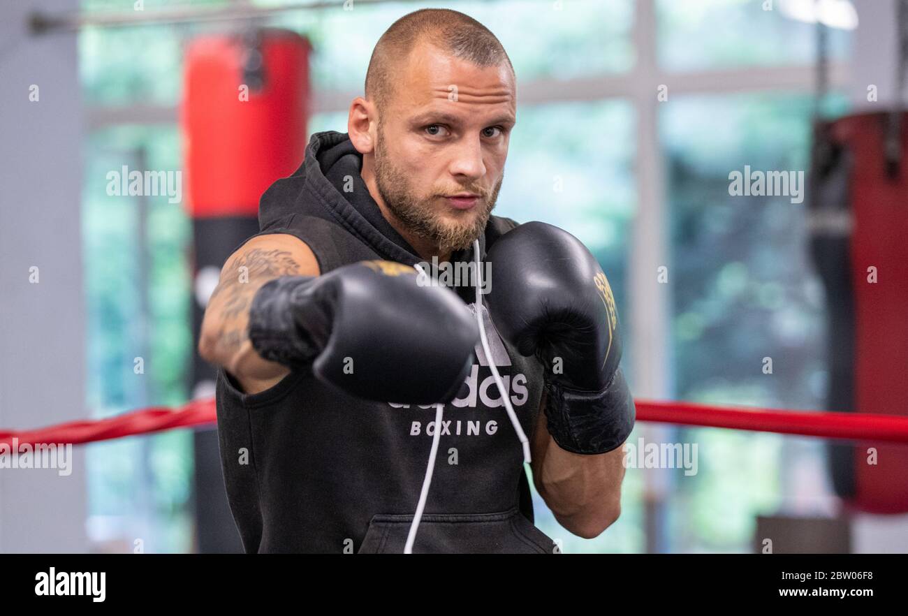 Berlin Germany 28th May Boxing Middleweight Ebu Eu Boxer Bjorn Schicke Prepares For His Middleweight Title Fight In The Gym He Will Defend His Ebu Eu Title On June 12 Under Strict Hygiene