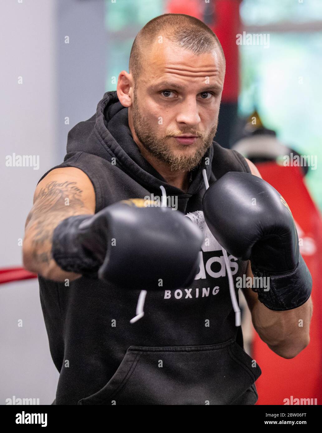 Berlin Germany 28th May Boxing Middleweight Ebu Eu Boxer Bjorn Schicke Prepares For His Middleweight Title Fight In The Gym He Will Defend His Ebu Eu Title On June 12 Under Strict Hygiene