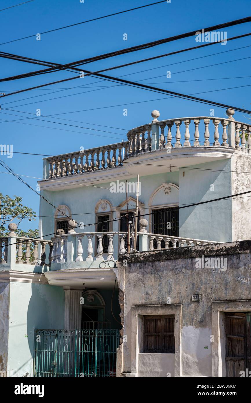 House with double balustrade, Merida, Yucatan, Mexico Stock Photo