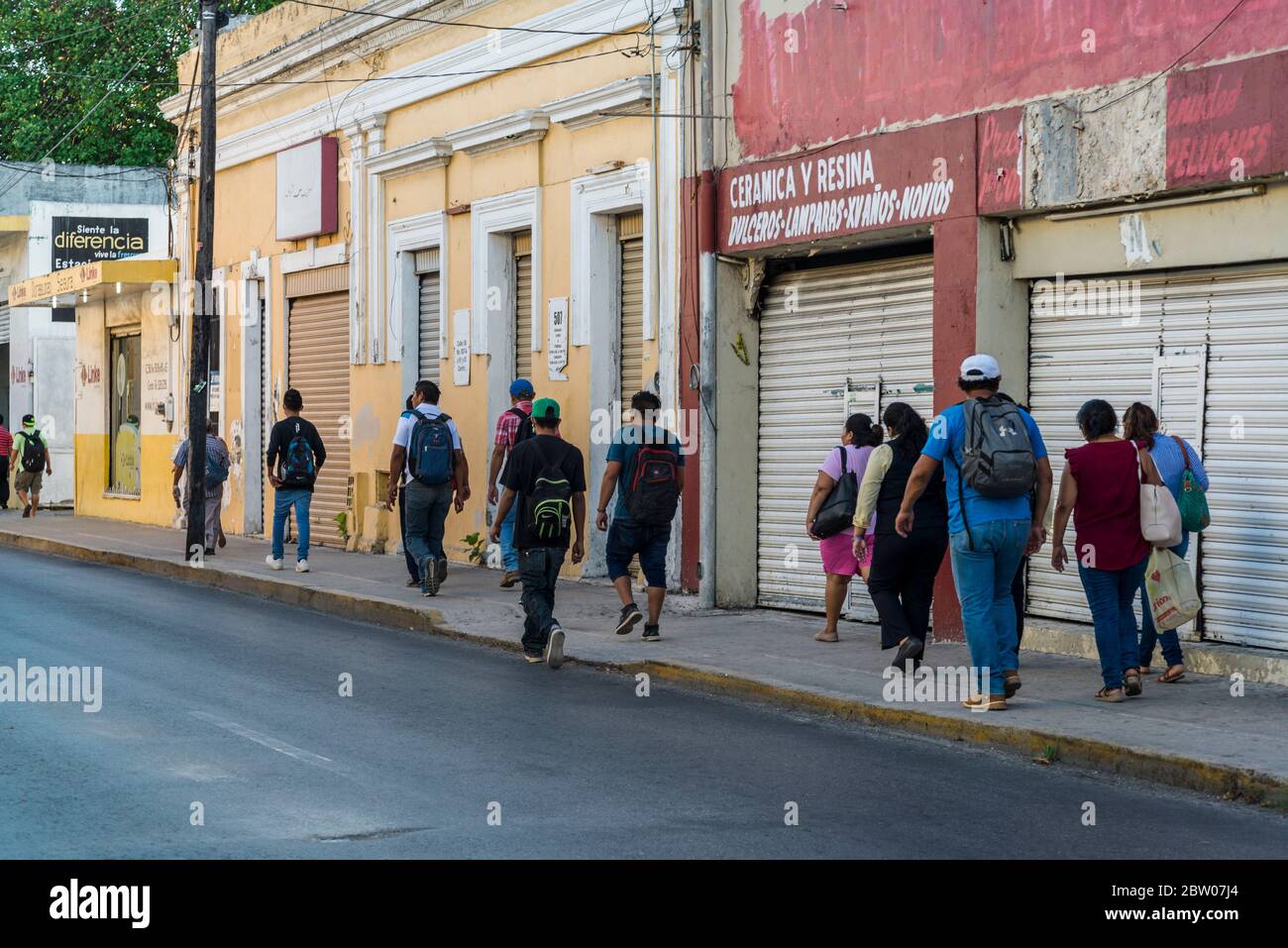 Lots of people in the street walking, Merida, Yucatan, Mexico Stock Photo