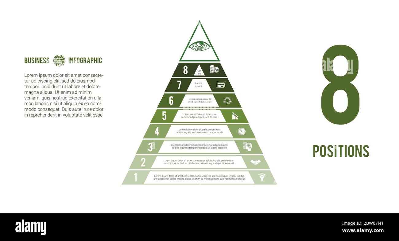Business process infographic template. Pyramid for 8 text areas. Eye of ...