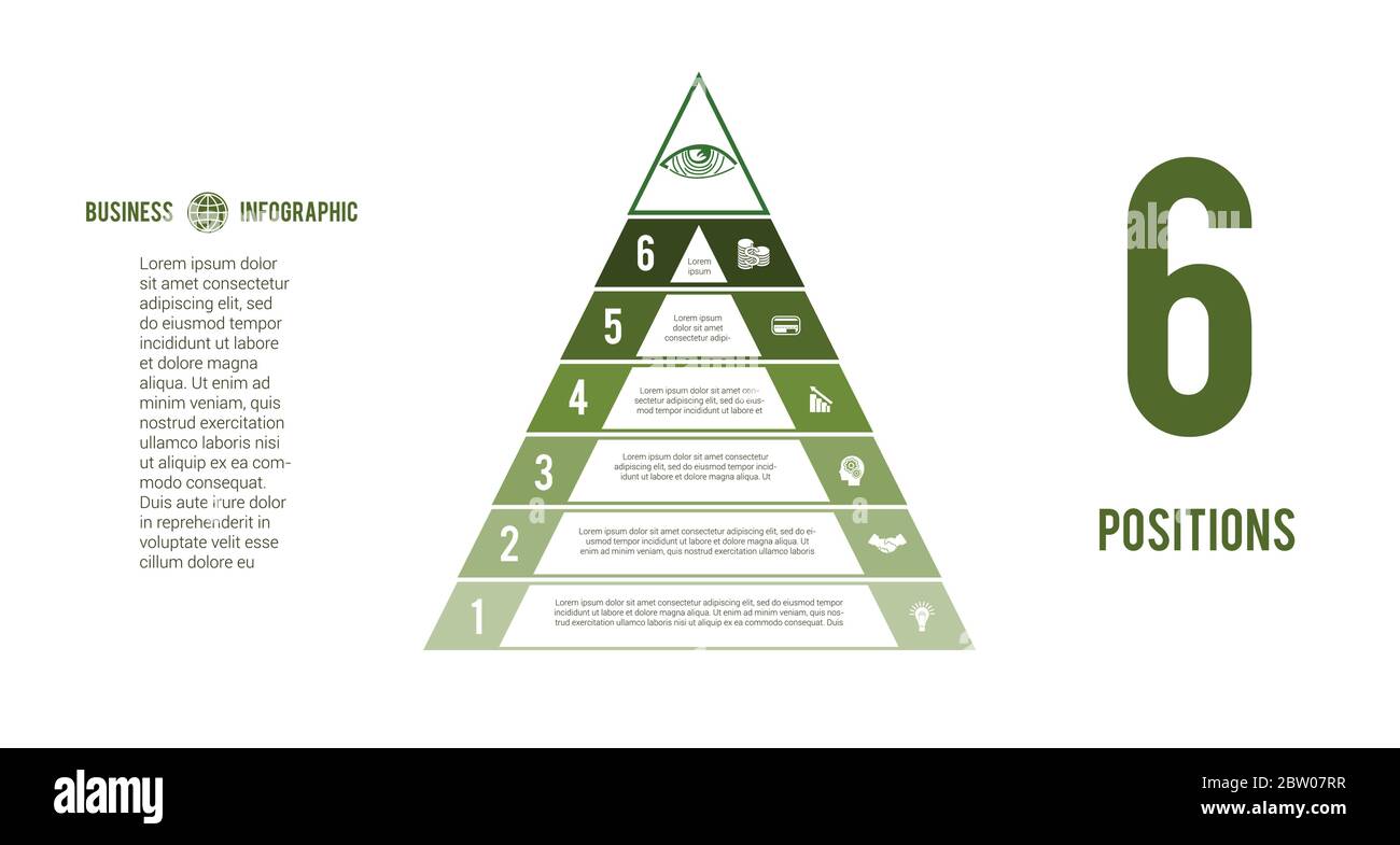Business process infographic template. Pyramid for 6 text areas. Eye of ...